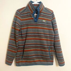 L.L. Bean Fleece Pullover button collar Striped with pockets Size Small Regular